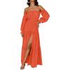 ZESICA Women’s 2026 Boho Sexy Off Shoulder Long Sleeve Smocked High Waist Side Split Flowy A Line Tiered Long Maxi Dress(Orange)