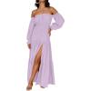 ZESICA Women’s 2026 Boho Sexy Off Shoulder Long Sleeve Smocked High Waist Side Split Flowy A Line Tiered Long Maxi Dress(Purple)