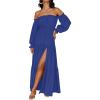 ZESICA Women’s 2026 Boho Sexy Off Shoulder Long Sleeve Smocked High Waist Side Split Flowy A Line Tiered Long Maxi Dress(Royal Blue)