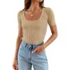ZESICA Women’s 2026 Short Sleeve Square Neck T Shirts Slim Fitted Summer Ribbed Knit Basic Casual Tee Tops(Nude)