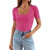 ZESICA Women’s 2026 Short Sleeve Square Neck T Shirts Slim Fitted Summer Ribbed Knit Basic Casual Tee Tops(Rose)