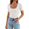 ZESICA Women’s 2026 Short Sleeve Square Neck T Shirts Slim Fitted Summer Ribbed Knit Basic Casual Tee Tops(White)