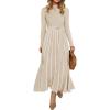 ZESICA Womens 2026 Spring Turtleneck Long Sleeve Sweater Dress Tie Waist Casual Loose Ribbed Knit A Line Midi Dresses(Apricot)