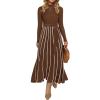 ZESICA Womens 2026 Spring Turtleneck Long Sleeve Sweater Dress Tie Waist Casual Loose Ribbed Knit A Line Midi Dresses(Brown)