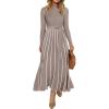 ZESICA Womens 2026 Spring Turtleneck Long Sleeve Sweater Dress Tie Waist Casual Loose Ribbed Knit A Line Midi Dresses(Khaki)