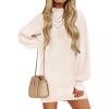 ZESICA Women’s 2026 Spring Turtleneck Sweater Dress Oversized Long Lantern Sleeve Casual Knit Pullover Mini Dresses(Apricot)