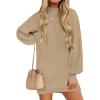 ZESICA Women’s 2026 Spring Turtleneck Sweater Dress Oversized Long Lantern Sleeve Casual Knit Pullover Mini Dresses(Lightcamel)