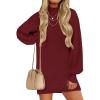 ZESICA Women’s 2026 Spring Turtleneck Sweater Dress Oversized Long Lantern Sleeve Casual Knit Pullover Mini Dresses(Wine)