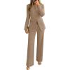 ZESICA Women’s 2026 Spring Two Piece Suits Set Casual Business Long Sleeve Blazer Jacket Wide Leg Pants Work Outfits Sets(Khaki)