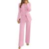 ZESICA Women’s 2026 Spring Two Piece Suits Set Casual Business Long Sleeve Blazer Jacket Wide Leg Pants Work Outfits Sets(Pink)