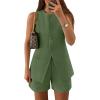 ZESICA Women’s 2026 Summer 2 Piece Short Sets Sleeveless Crew Neck Suit Vest Tops High Waist Shorts Business Outfits(Armygreen)
