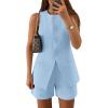 ZESICA Women’s 2026 Summer 2 Piece Short Sets Sleeveless Crew Neck Suit Vest Tops High Waist Shorts Business Outfits(Blue)