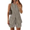 ZESICA Women’s 2026 Summer 2 Piece Short Sets Sleeveless Crew Neck Suit Vest Tops High Waist Shorts Business Outfits(Brown)