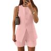 ZESICA Women’s 2026 Summer 2 Piece Short Sets Sleeveless Crew Neck Suit Vest Tops High Waist Shorts Business Outfits(Pink)