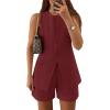 ZESICA Women’s 2026 Summer 2 Piece Short Sets Sleeveless Crew Neck Suit Vest Tops High Waist Shorts Business Outfits(Wine)
