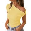 ZESICA Women’s 2026 Summer Off Shoulder Tops Going Out Sexy Y2k Shirts Spring Cap Sleeve Ruched Asymmetrical Blouses(Butter Yellow)