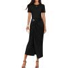 ZESICA Women’s 2026 Summer Short Sleeve Bodycon Midi Dress Crewneck Ruched Split Wedding Guest Cocktail Wrap Dresses(Black)