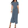 ZESICA Women’s 2026 Summer Short Sleeve Bodycon Midi Dress Crewneck Ruched Split Wedding Guest Cocktail Wrap Dresses(Dusty Blue)