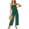 ZESICA Women’s Casual Off Shoulder Solid Color Strapless Belted Wide Leg Jumpsuit Romper(Green)