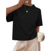 ZESICA Women’s Casual Short Sleeve Sweaters 2026 Summer Oversized Crewneck Soft Knit Cropped Tops Trendy Outfits(Black)