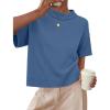 ZESICA Women’s Casual Short Sleeve Sweaters 2026 Summer Oversized Crewneck Soft Knit Cropped Tops Trendy Outfits(Dustyblue)