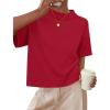 ZESICA Women’s Casual Short Sleeve Sweaters 2026 Summer Oversized Crewneck Soft Knit Cropped Tops Trendy Outfits(Red)