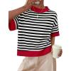 ZESICA Women’s Casual Short Sleeve Sweaters 2026 Summer Oversized Crewneck Soft Knit Cropped Tops Trendy Outfits(Stripes)