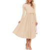 ZESICA Women’s Fall Long Sleeve Midi Dress 2025 Casual Crewneck Knit Belted Pleated A Line Flowy Party Dresses(Apricot)