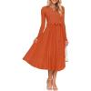 ZESICA Women’s Fall Long Sleeve Midi Dress 2025 Casual Crewneck Knit Belted Pleated A Line Flowy Party Dresses(Rust)