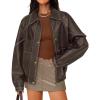 ZESICA Women’s Faux Leather Jacket Oversized Zipper Motorcycle Coats 2026 Spring Fashion Trendy Clothes Outfits(Darkcoffee)