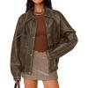 ZESICA Women’s Faux Leather Jacket Oversized Zipper Motorcycle Coats 2026 Spring Fashion Trendy Clothes Outfits(Khaki)