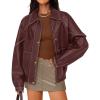 ZESICA Women’s Faux Leather Jacket Oversized Zipper Motorcycle Coats 2026 Spring Fashion Trendy Clothes Outfits(Wine)