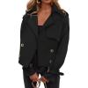 ZESICA Womens Long Sleeve Crop Trench Coat Lapel Double Breasted Loose Casual Jacket with Pockets(Black)