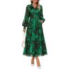 ZESICA Women’s Spring Floral Long Sleeve Maxi Dresses 2026 Casual Button Belted Chiffon Boho Wedding Guest Party Dress(Darkgreen)