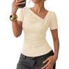 ZESICA Womens Summer Asymmetrical T Shirts Ruched Fitted Short Sleeve Y2K Going Out Tops 2026 Spring Fashion Vacation Outfits(Apricot)
