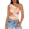 ZESICA Womens Summer Floral Going Out Tank Tops 2026 Off Shoulder Slim Fit Y2K Crop Mesh Top Beach Vacation Outfits(Apricot)