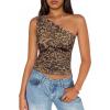 ZESICA Womens Summer Floral Going Out Tank Tops 2026 Off Shoulder Slim Fit Y2K Crop Mesh Top Beach Vacation Outfits(Leopard)