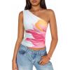 ZESICA Womens Summer Floral Going Out Tank Tops 2026 Off Shoulder Slim Fit Y2K Crop Mesh Top Beach Vacation Outfits(White)