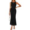 ZESICA Women’s Summer Sleeveless Bodycon Dress 2026 Crewneck Ruched Sexy Mesh Wedding Guest Cocktail Party Maxi Dresses(Black)