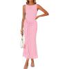 ZESICA Women’s Summer Sleeveless Bodycon Dress 2026 Crewneck Ruched Sexy Mesh Wedding Guest Cocktail Party Maxi Dresses(Pink)