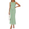 ZESICA Women’s Summer Sleeveless Bodycon Dress 2026 Crewneck Ruched Sexy Mesh Wedding Guest Cocktail Party Maxi Dresses(Sage)