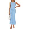 ZESICA Women’s Summer Sleeveless Bodycon Dress 2026 Crewneck Ruched Sexy Mesh Wedding Guest Cocktail Party Maxi Dresses(Sky)