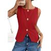 ZESICA Womens Summer Sleeveless Suit Vest 2026 Boat Neck Button Down Formal Vest Tops Casual Trendy Work Blazer Waistcoat(Red)