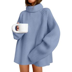 ZESICA Women’s 2026 Fall Winter Sweaters Oversized Turtleneck Long Sleeve Chunky Knitted Pullover Sweater Jumper Tops(Blue)