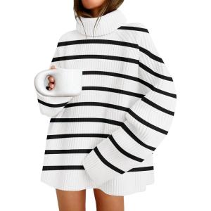 ZESICA Women’s 2026 Fall Winter Sweaters Oversized Turtleneck Long Sleeve Chunky Knitted Pullover Sweater Jumper Tops(Ivory)
