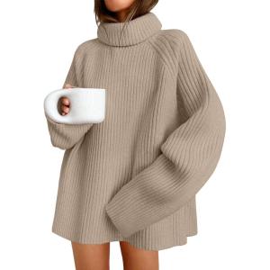 ZESICA Women’s 2026 Fall Winter Sweaters Oversized Turtleneck Long Sleeve Chunky Knitted Pullover Sweater Jumper Tops(Oatmeal)