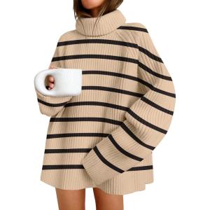 ZESICA Women’s 2026 Fall Winter Sweaters Oversized Turtleneck Long Sleeve Chunky Knitted Pullover Sweater Jumper Tops(Toffee)