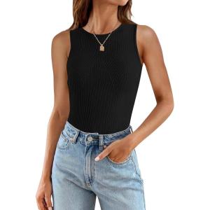 ZESICA Womens 2026 Ribbed Tank Tops Summer Sleeveless High Neck Casual Slim Fitted Basic Knit Shirts(Black)