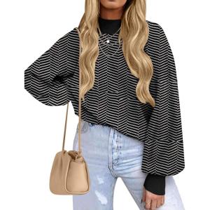 ZESICA Women’s 2026 Spring Fashion Turtleneck Long Sleeve Striped Ribbed Knit Loose Pullover Sweater Tops(Dim)