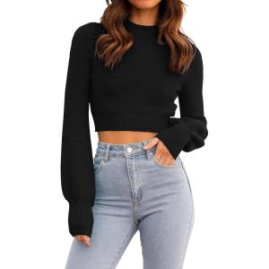 ZESICA Women’s Fall Mock Neck Cropped Sweaters 2026 Long Sleeve Soft Ribbed Knit Pullover Jumper Tops(Black)